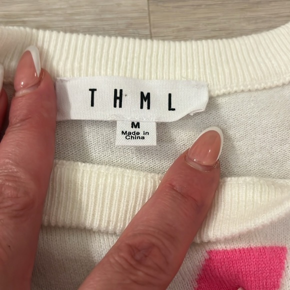 THML flutter sleeve LIGHTNING BOLT Sweater lightweight Pink NWOT summer - Picture 4 of 9